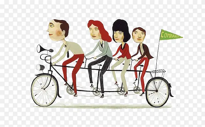 卡通一家人骑自行车
