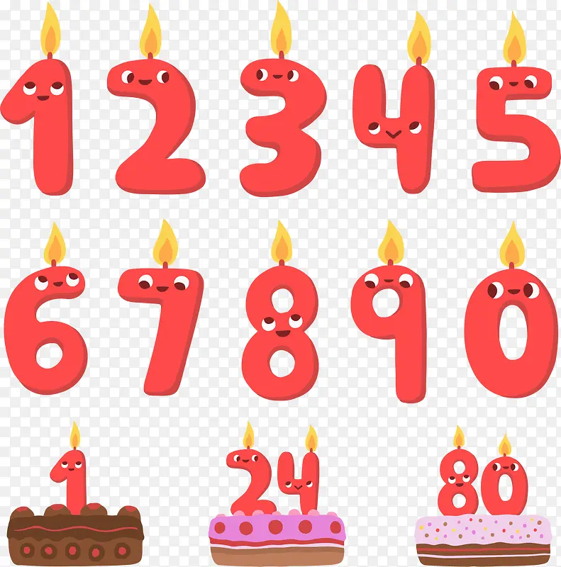卡通生日蛋糕和数字蜡烛矢量