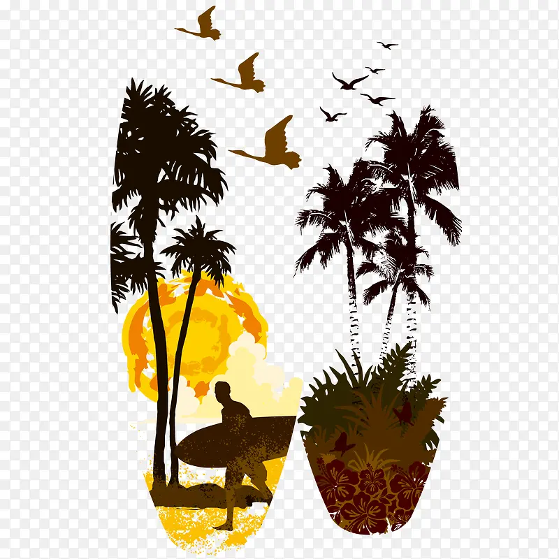 夏威夷金黄的沙滩和椰子树