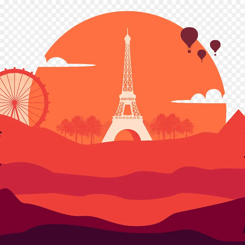 扁平化红色巴黎铁塔背景