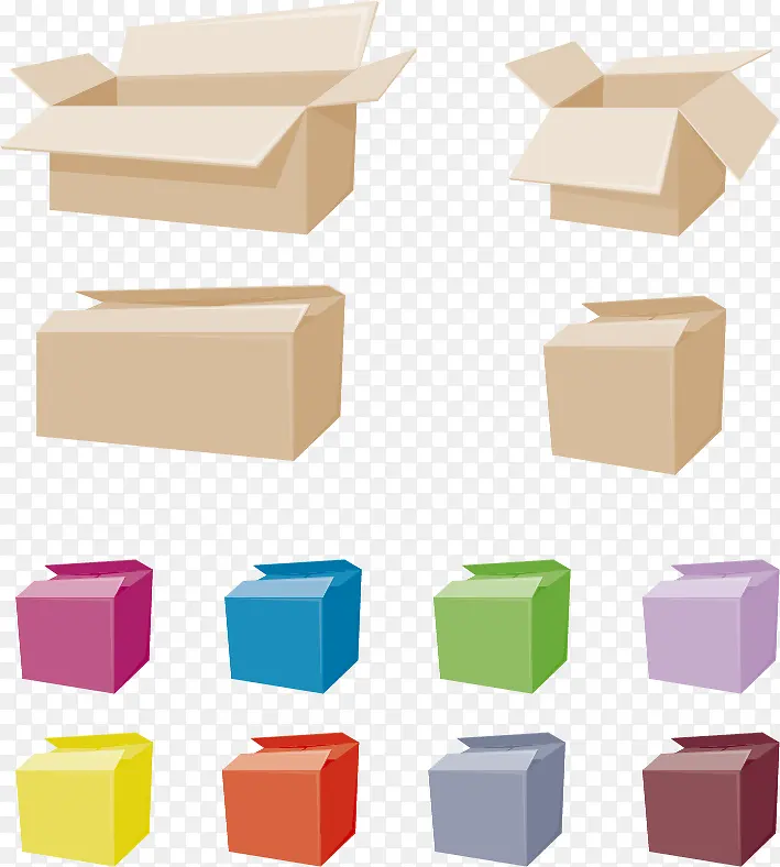彩色纸箱纸盒矢量图