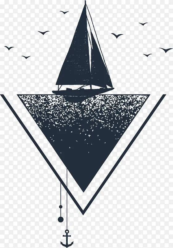 帆船黑白花臂图案