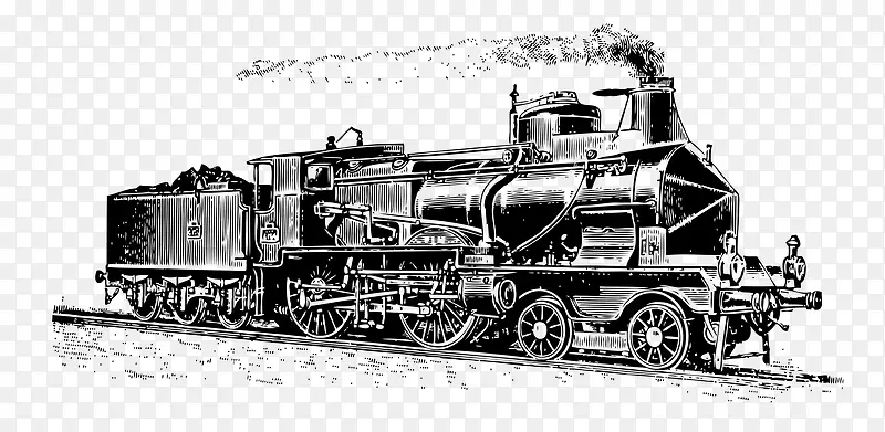欧式复古手绘线描火车
