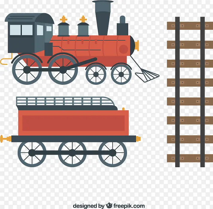 蒸汽火车和轨道矢量素材下载