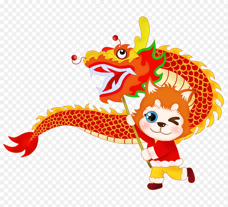 可爱小狗表演舞龙