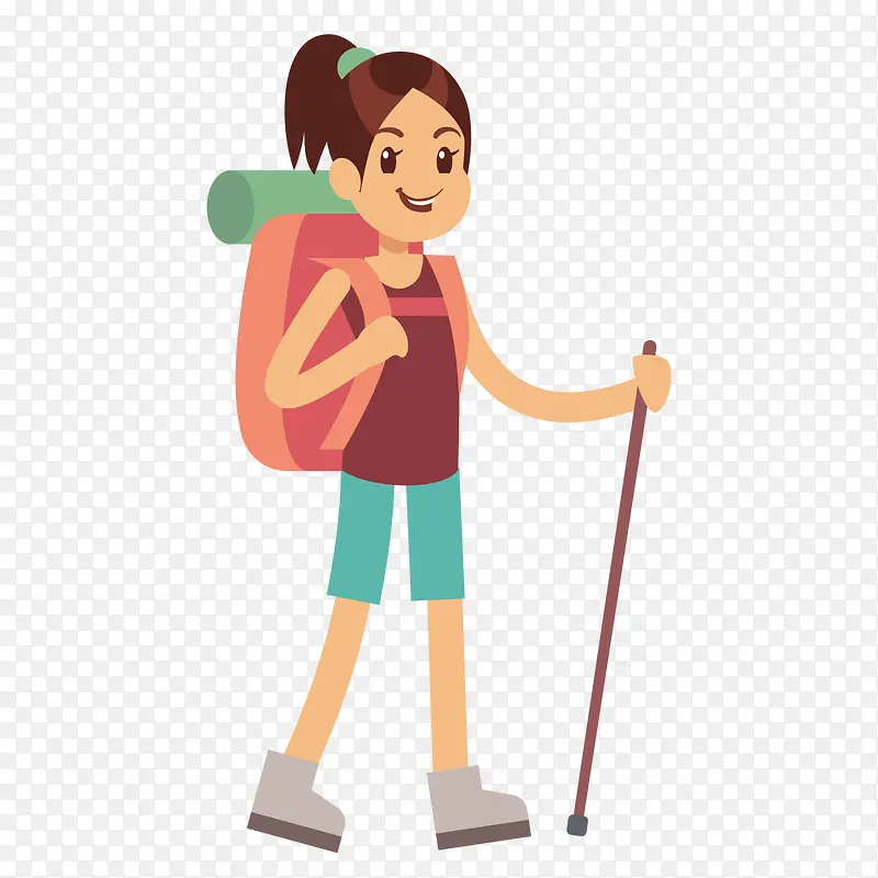 卡通登山女孩矢量图