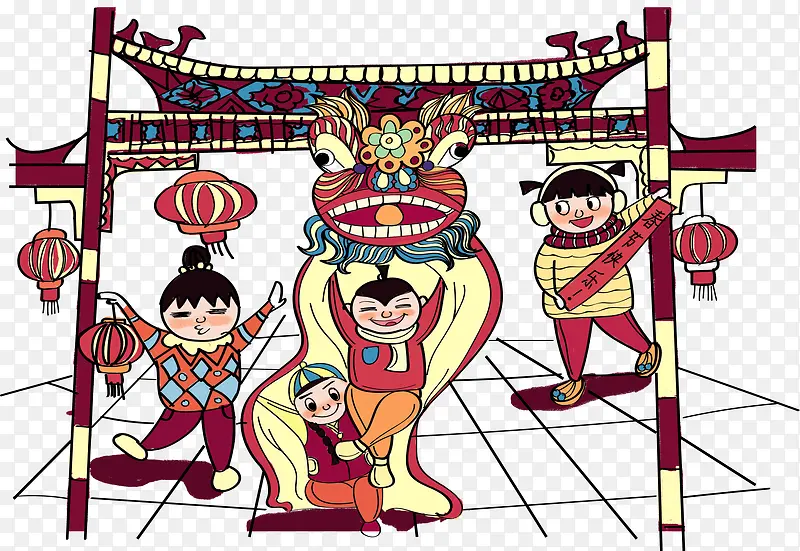 新春舞龙装饰插画