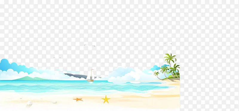 矢量卡通岛屿海浪风光素材