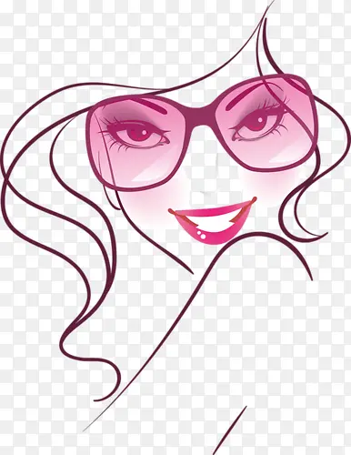 唯美的粉色戴眼镜美女绘画