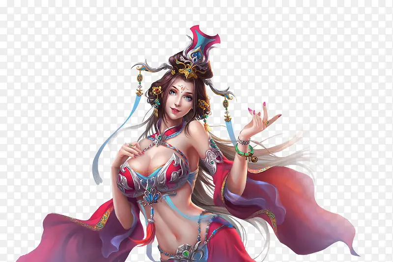 妖娆红衣美女古风手绘海报背景