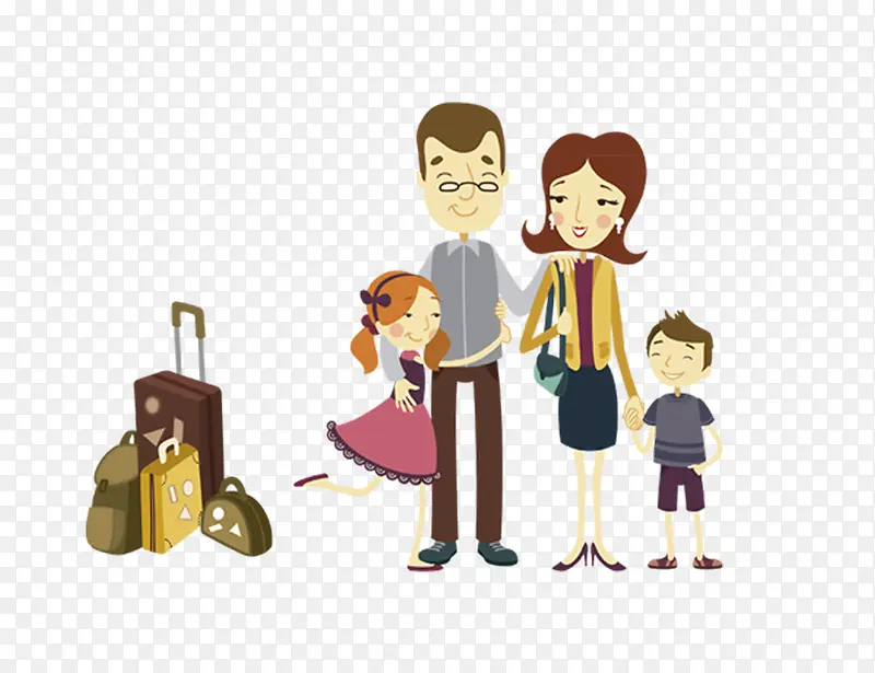 卡通旅行一家人