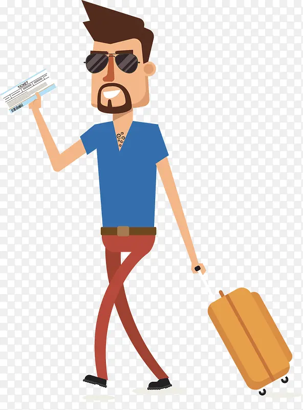 矢量图手拉旅行箱的男人