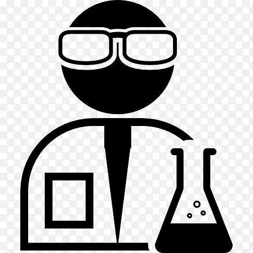 科学家用实验室护目镜和瓶化学图标