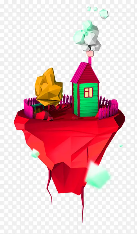 红色浮岛房屋几何装饰图案