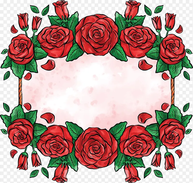 水彩红玫瑰装饰边框