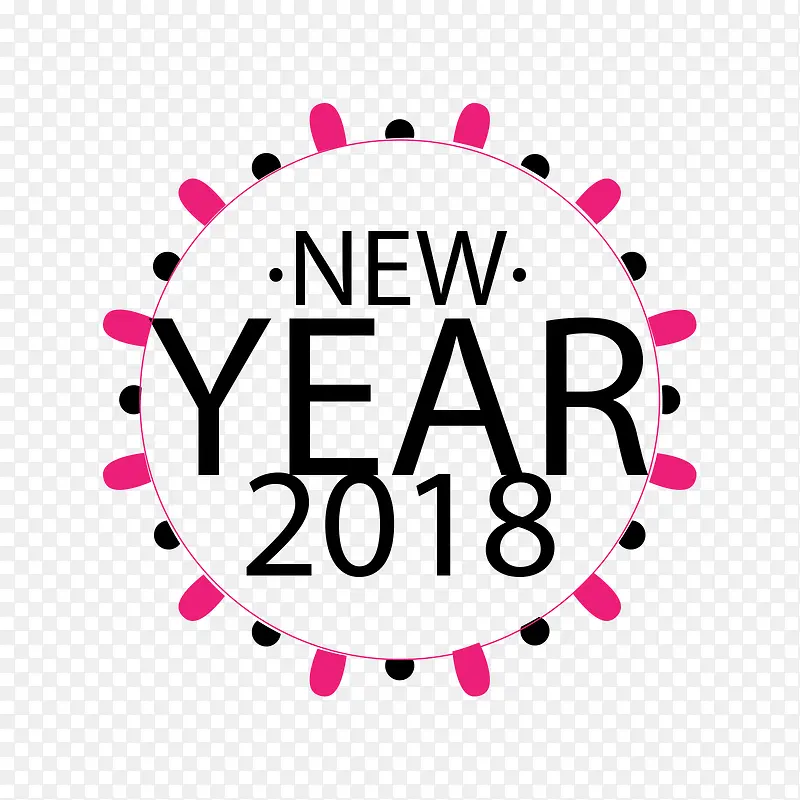 黑红色点状圆形2018新年标签