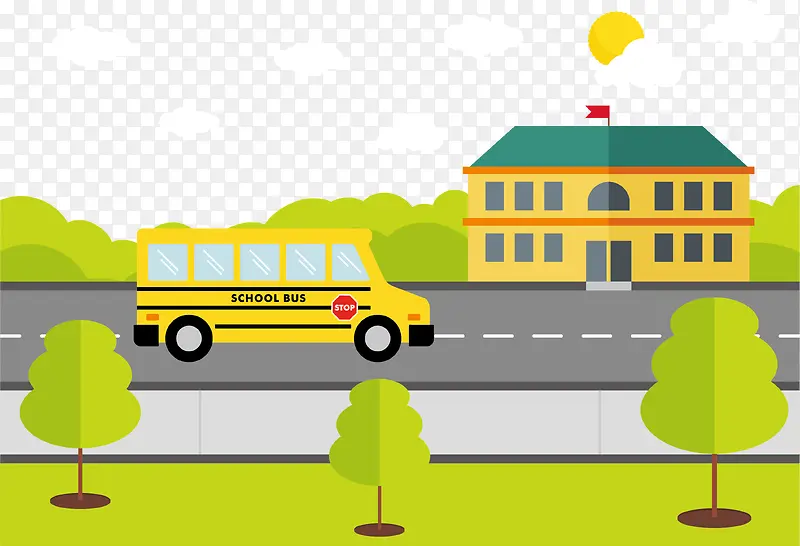 去学校路上的黄色校车