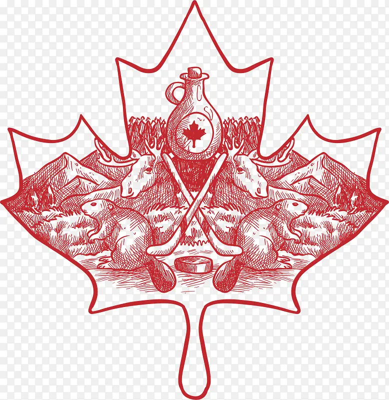 红色手绘加拿大枫叶