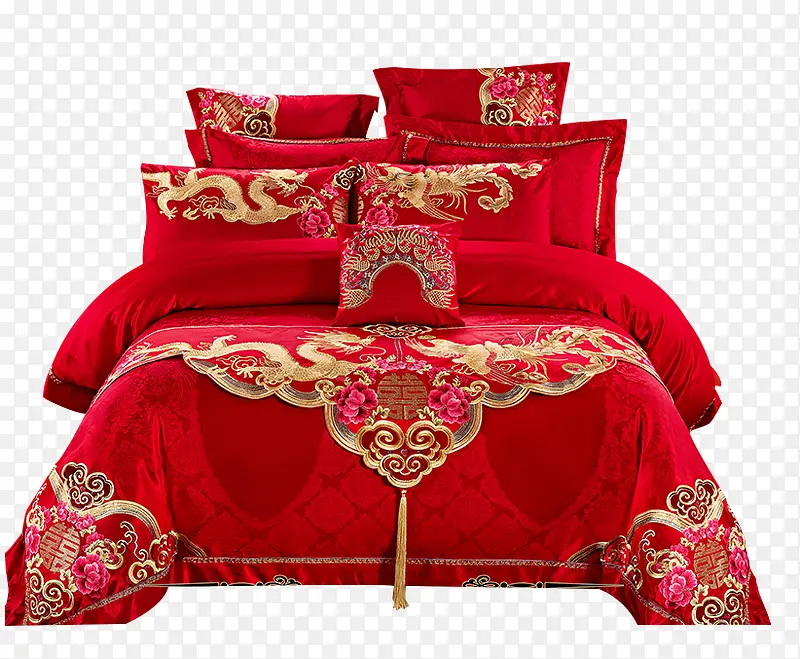 高清摄影红色的家纺婚庆床