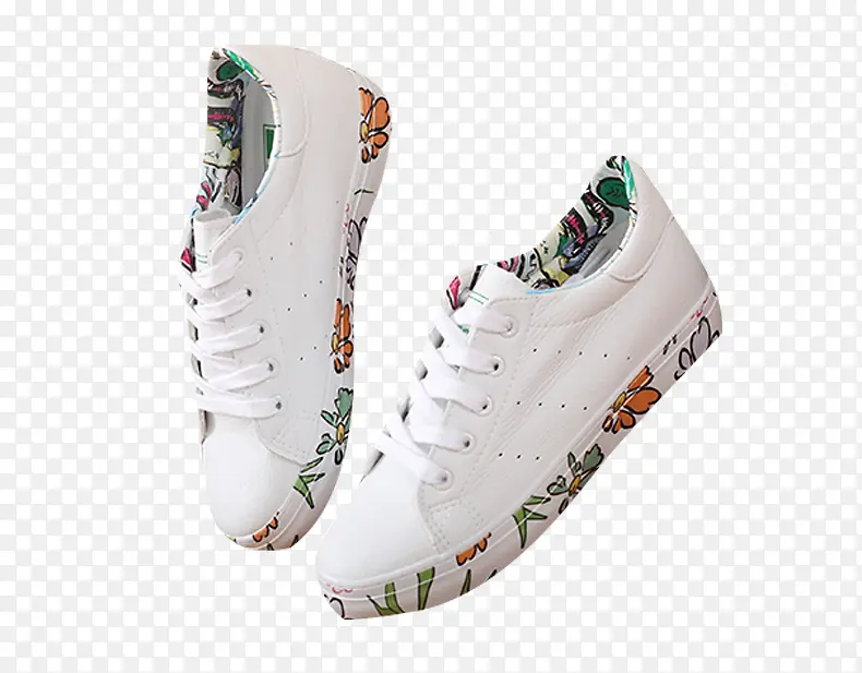 花朵装饰白鞋运动鞋