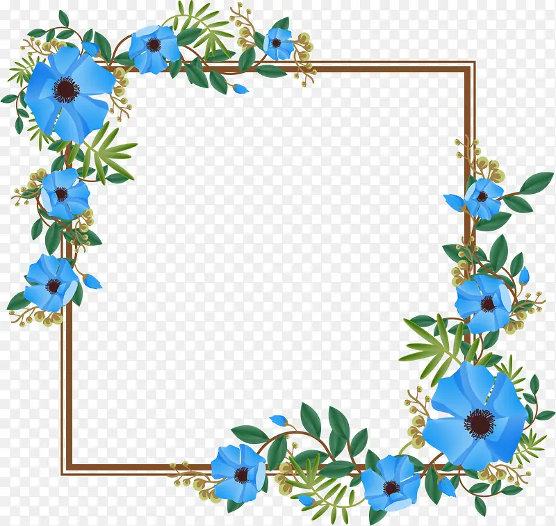 春天蓝色花朵装饰边框