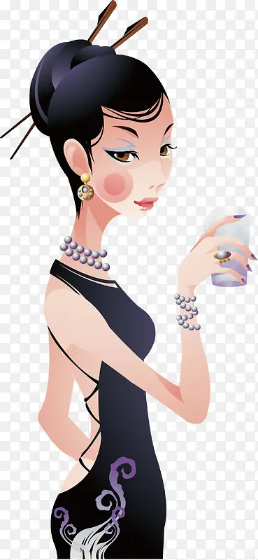 矢量喝茶美女