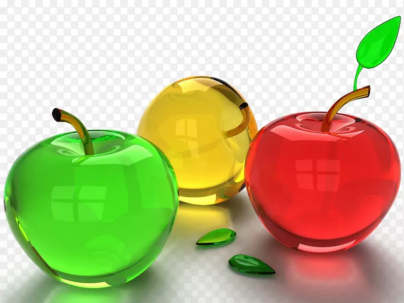 有质感的透明彩色玻璃苹果元素