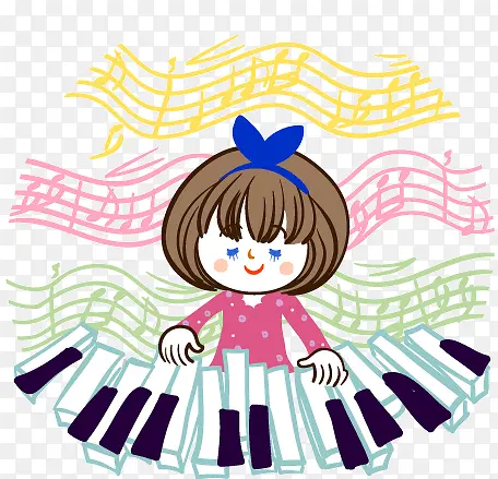 弹奏钢琴的女孩矢量素材