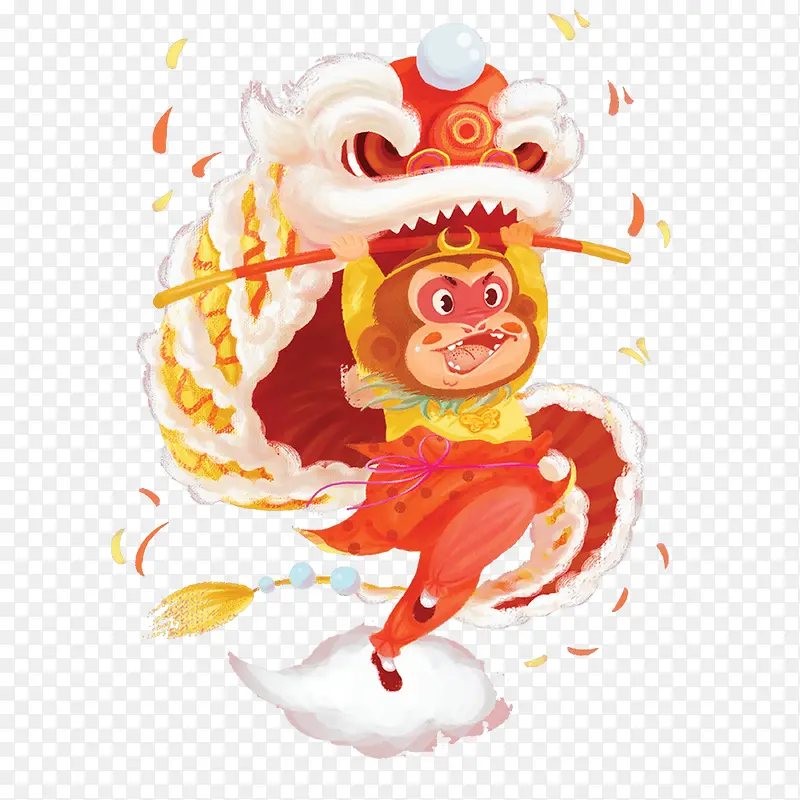 红色中国风节日舞狮装饰