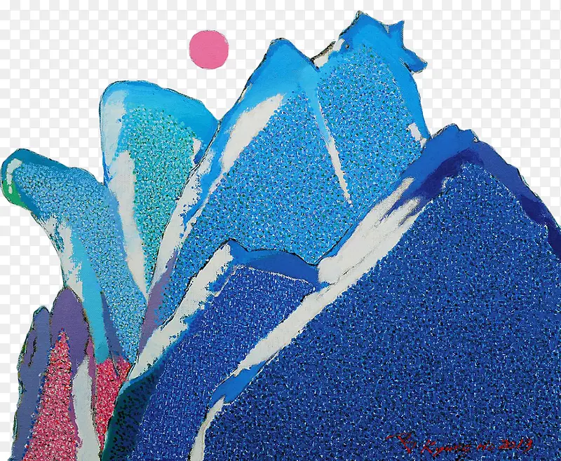 手绘蓝色油画山
