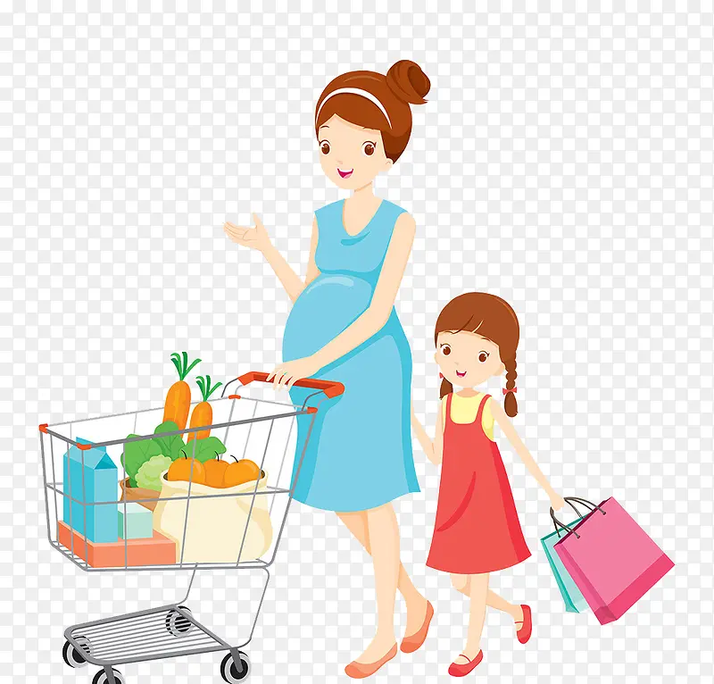 超市购物的母女