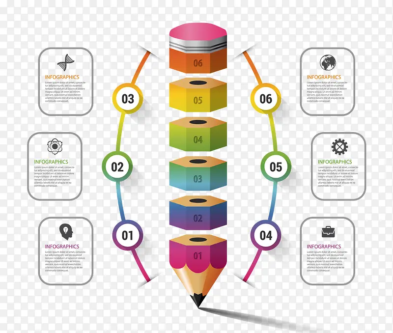 铅笔信息分类ppt装饰矢量图