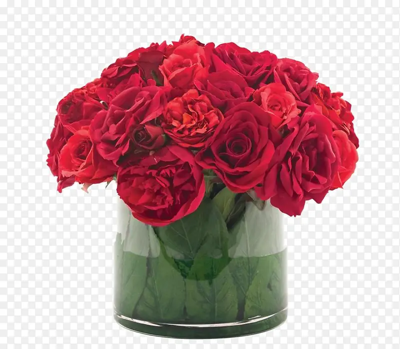 红色玫瑰玻璃瓶插花