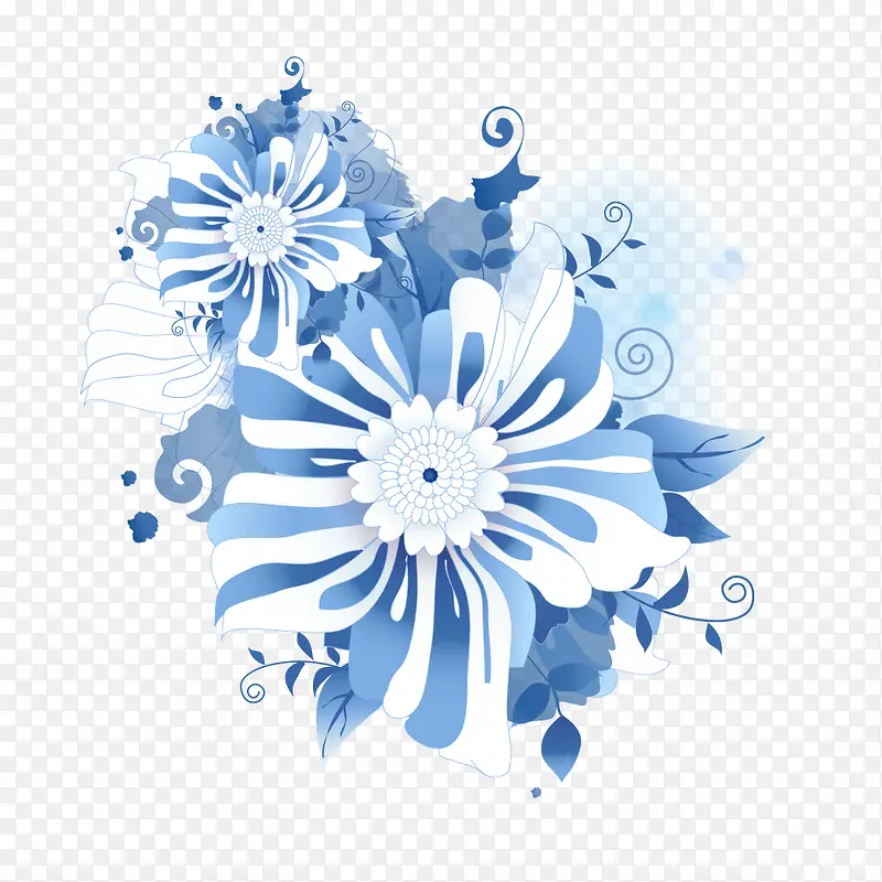 浅蓝色矢量花朵花叶