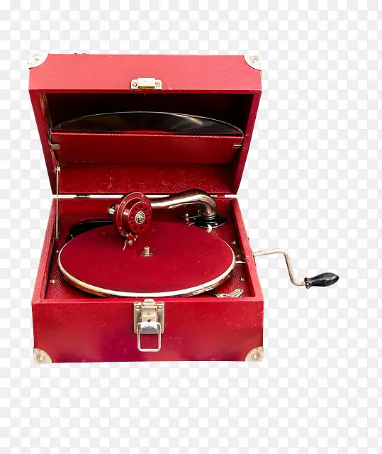 红色的古老唱片机实物图