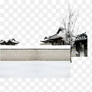 中国风寒冬庭院