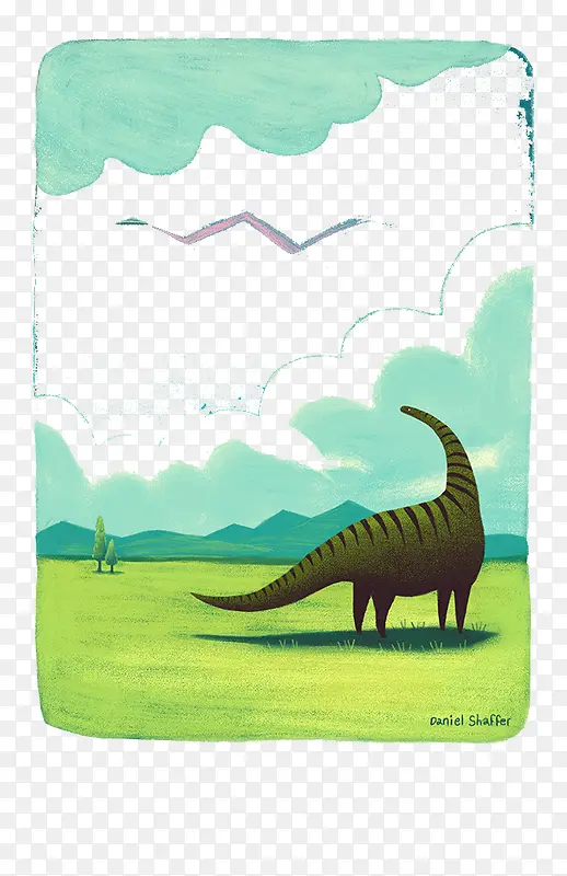 手绘恐龙草原图案