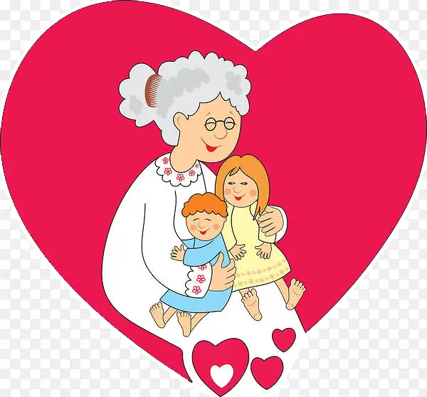 卡通奶奶抱着孩子亲子插图