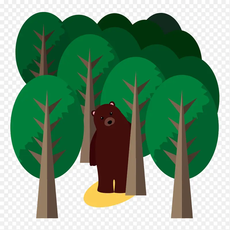 卡通树林里面的棕熊