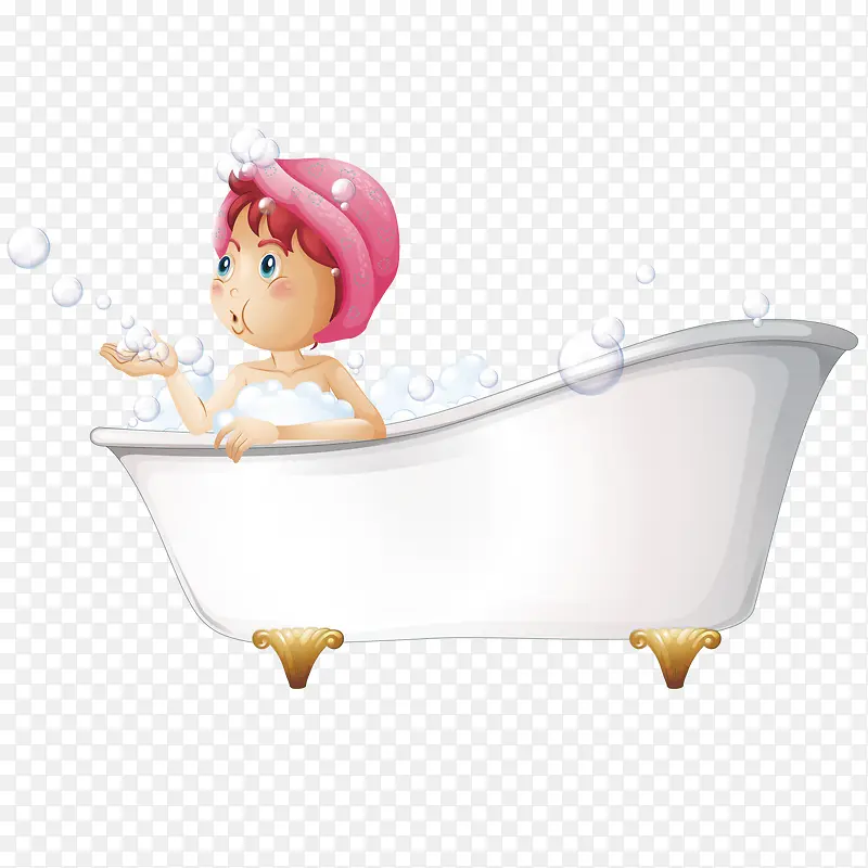 浴缸里洗澡的小女孩
