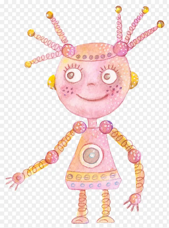 水彩粉色机器人女孩