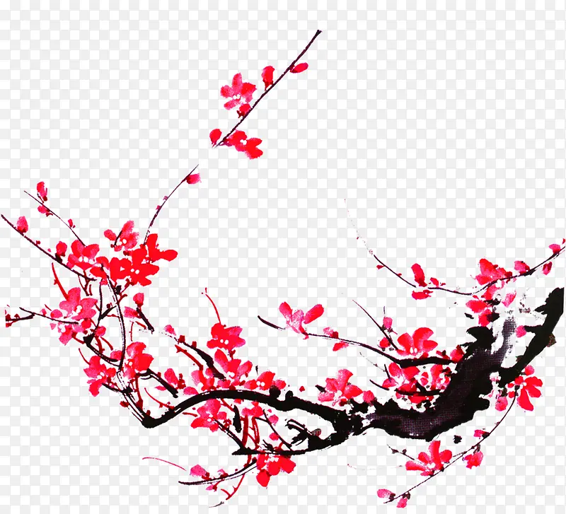 手绘中秋节红梅花树枝