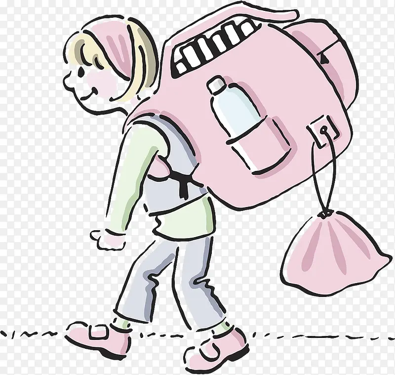 卡通人物背着书包的小女孩