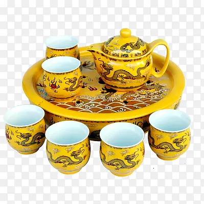黄色龙纹古典皇室茶具整套