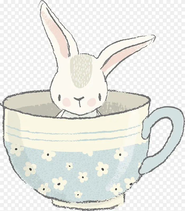 手绘茶杯里的小兔