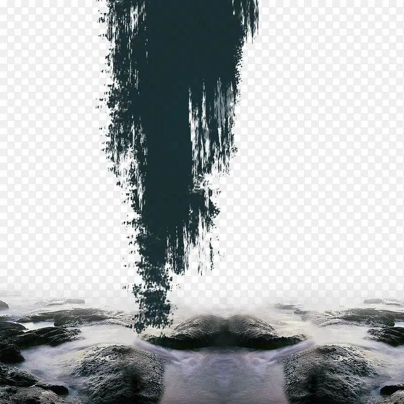 水墨画中国江水免抠图素材
