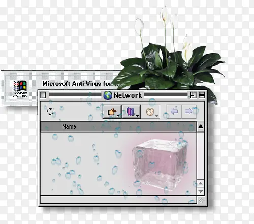 蒸汽波风格电脑窗口与植物设计