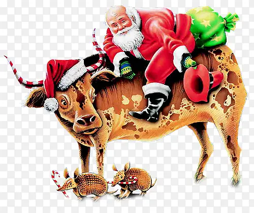 骑在牛背上的圣诞老人