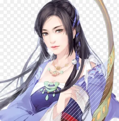 弹琴的紫衣美女古风手绘