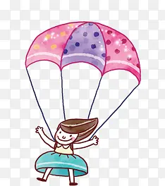 卡通降落伞上的小女孩